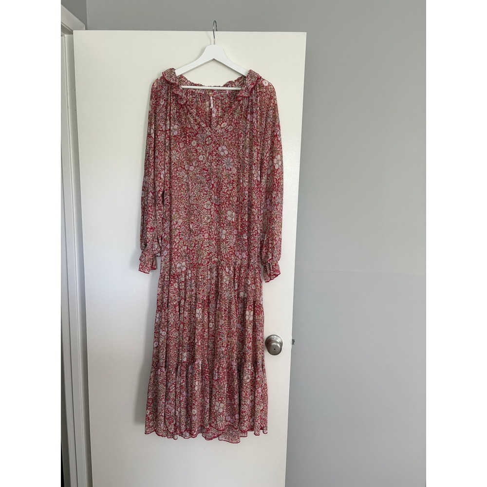 NEW Free People Feeling Groovy Maxi Dress Medium Bohemian Ruffle Long Sleeve - Picture 2 of 6